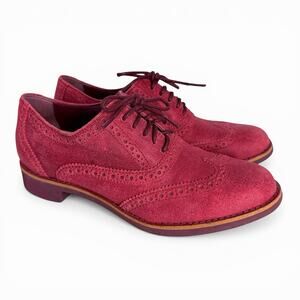 Cole Haan Womens Red Suede Wingtip Oxford Shoes Sz 5 B Brogue Preppy
